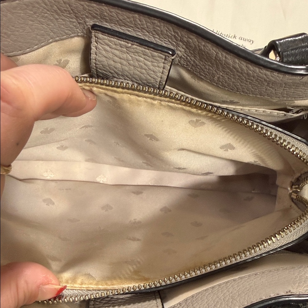 Kate Spade Pebbled Leather Colorblock Satchel in Gray/Cream/Black 🖤with Dust Bag - Picture 9 of 13
